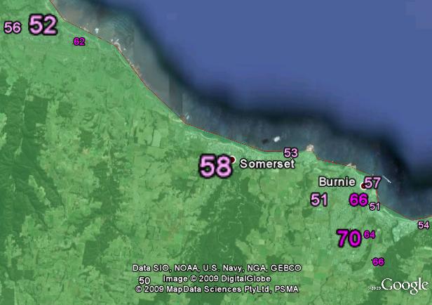 Polling booths in Wynyard (northwest) and Burnie (east)