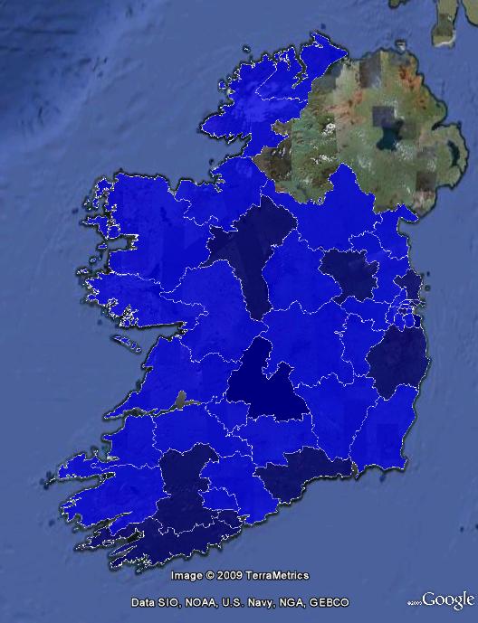 2009 referendum turnout levels. Light blue indicates under 50% turnout, darker shades indicate higher turnout.