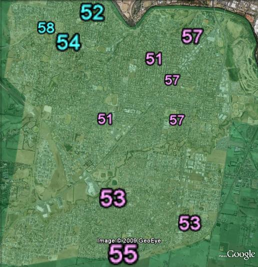 Polling booths in Corangamite, showing the southern suburbs of Geelong.