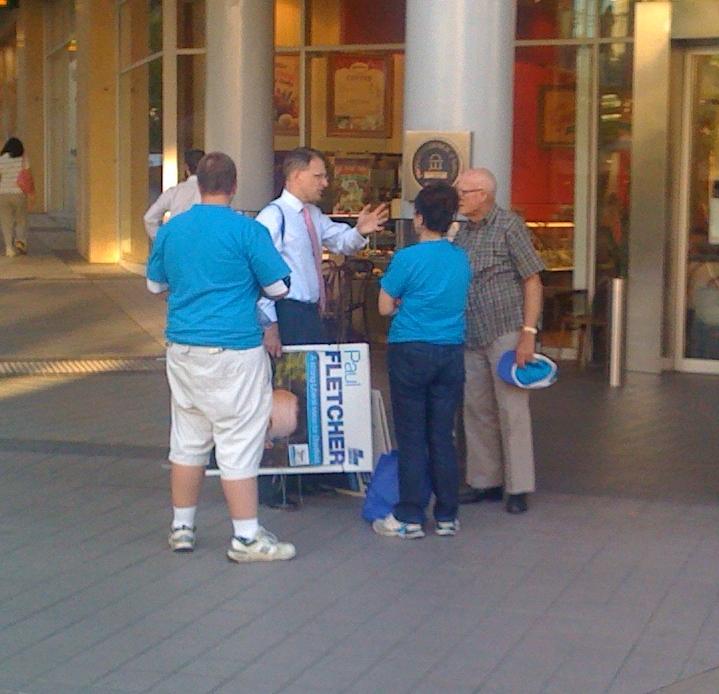 Paul Fletcher leaving Westfield Hornsby - and taking his signs with him - very shortly after arriving Thursday evening.