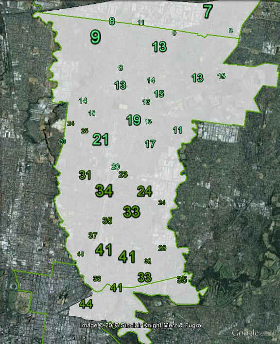 Greens primary votes in Batman at the 2010 federal election.