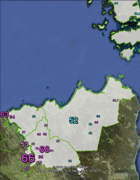 Two-party-preferred votes in Bass at the 2010 federal election.