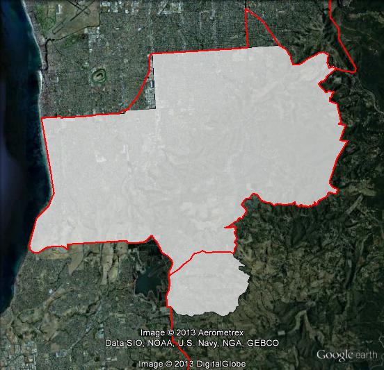 Map of Boothby’s 2010 and 2013 boundaries. 2010 boundaries appear as red line, 2013 boundaries appear as white area. Click to enlarge.
