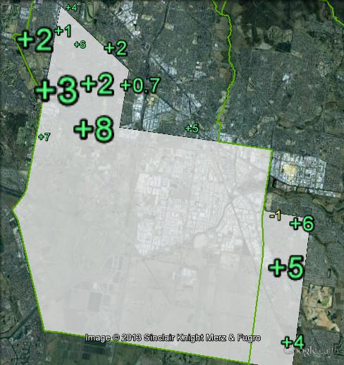 Swing to the Greens at the 2013 Lyndhurst by-election.