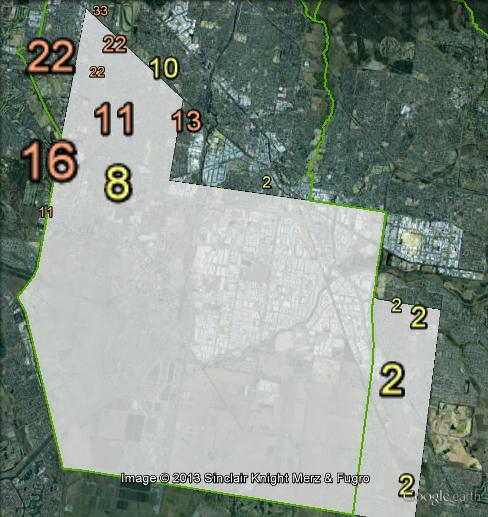 Primary votes for independent candidate Hung Vo at the 2013 Lyndhurst by-election.