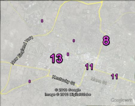 Labor primary votes in Armidale at the 2010 federal election.