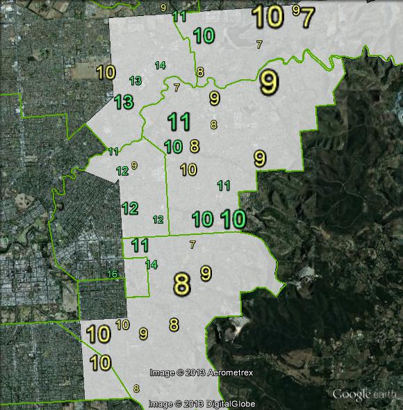 Greens primary votes in Sturt at the 2010 federal election.