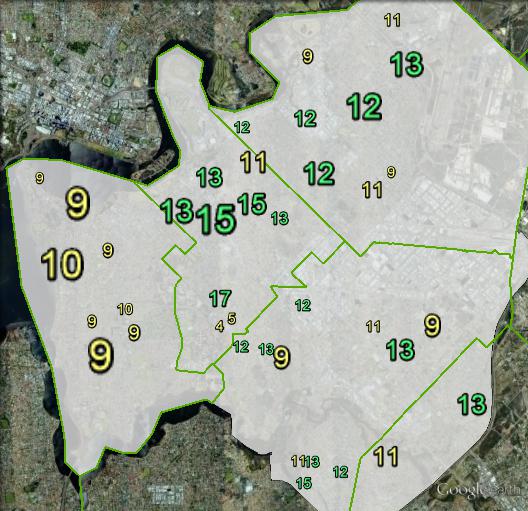 Greens primary votes in Swan at the 2010 federal election.