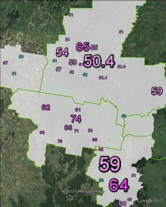 Two-party-preferred votes in Bendigo at the 2010 federal election.