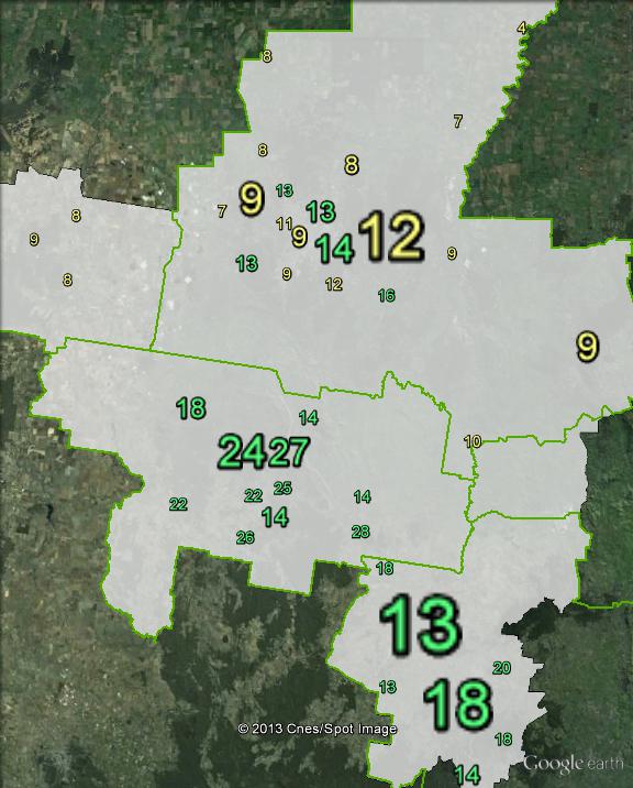 Greens primary votes in Bendigo at the 2010 federal election.