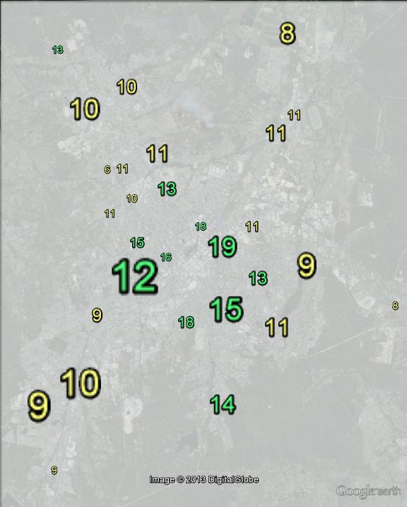 Greens primary votes in the Bendigo urban area at the 2010 federal election.