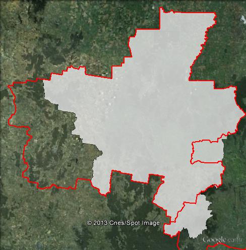 Map of Bendigo's 2010 and 2013 boundaries. 2010 boundaries shown as red lines, 2013 boundaries shown as white area. Click to enlarge.