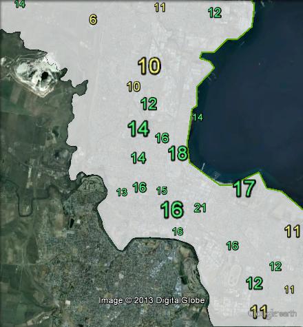 Greens primary votes in inner Geelong at the 2010 federal election.