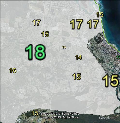 Greens primary votes in the south-eastern corner of Fairfax at the 2010 federal election.