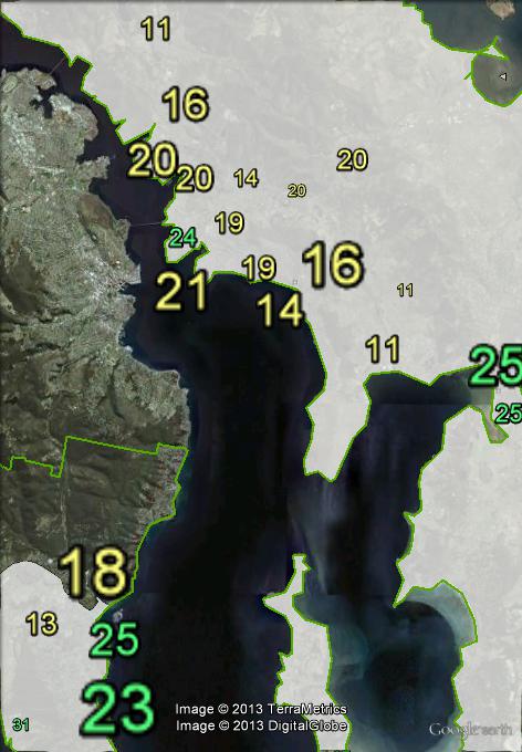 Greens primary votes in parts of Franklin near Hobart at the 2010 federal election.