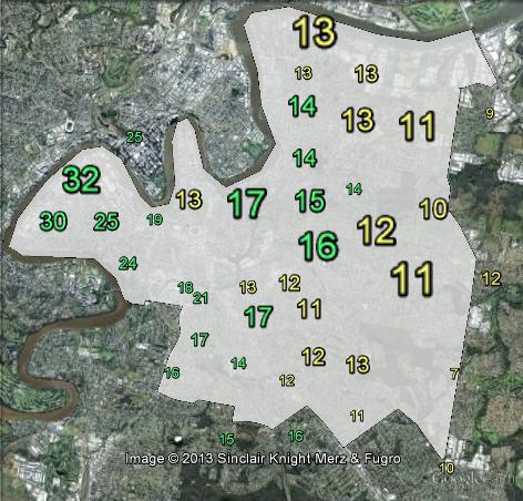 Greens primary votes in Griffith at the 2010 federal election.