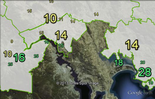 Greens primary votes in southern parts of Lyons at the 2010 federal election.