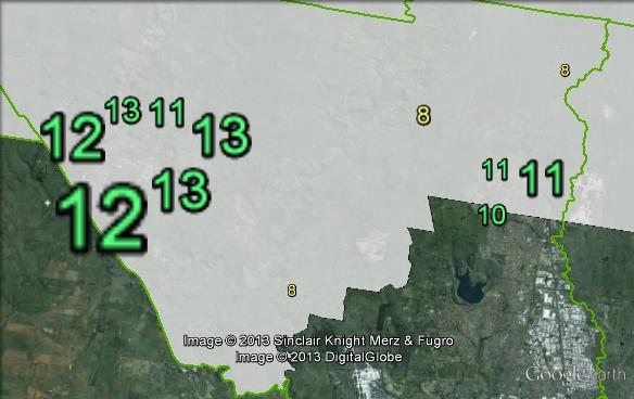 Greens primary votes in parts of McEwen near Sunbury at the 2010 federal election.