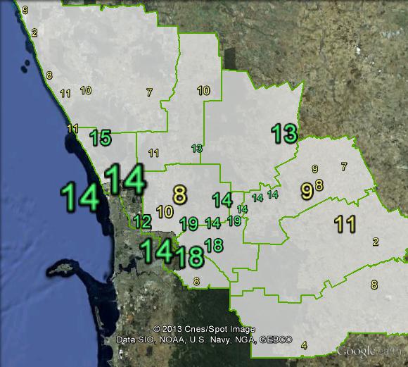 Greens primary votes in Pearce at the 2010 federal election.