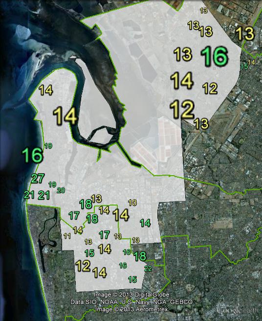 Greens primary votes in Port Adelaide at the 2010 federal election.