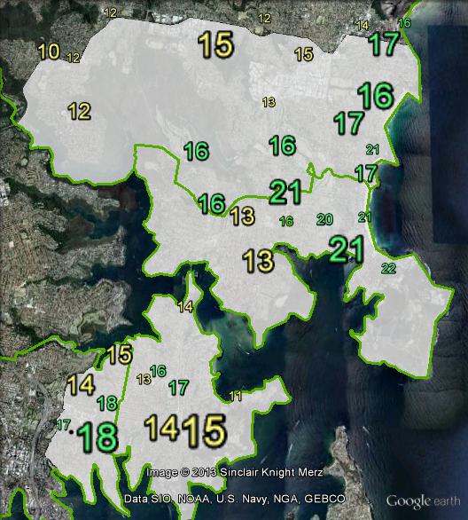 Greens primary votes in Warringah at the 2010 federal election.