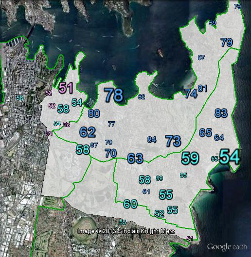 Two-party-preferred votes in Wentworth at the 2010 federal election.