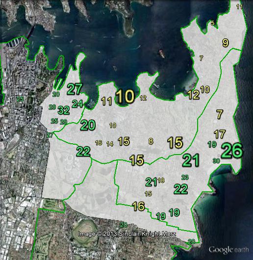 Greens primary votes in Wentworth at the 2010 federal election.