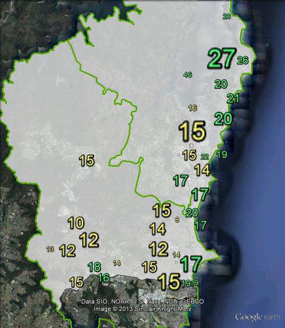 Greens primary votes in Mackellar at the 2010 federal election.