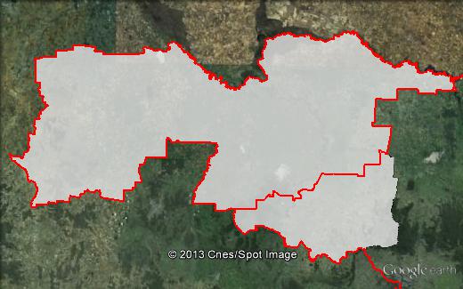 Map of Murray's 2010 and 2013 boundaries. 2010 boundaries marked as red lines, 2013 boundaries marked as white area. Click to enlarge.