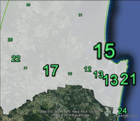 Greens primary votes in south-eastern parts of Wide Bay, including Noosa, at the 2010 federal election.