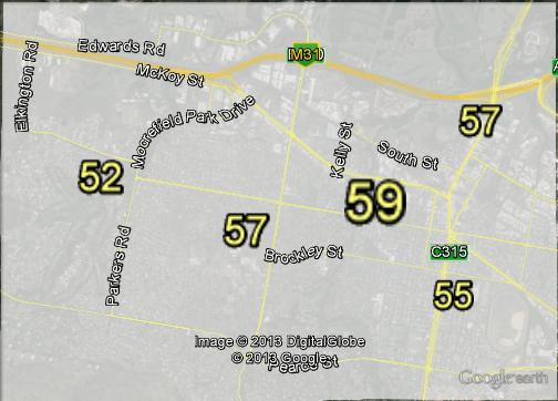 Two-candidate-preferred votes in Wodonga at the 2013 federal election.