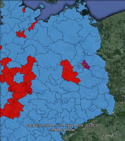 First vote winners at the  2013 German federal election in the north-east of Germany.