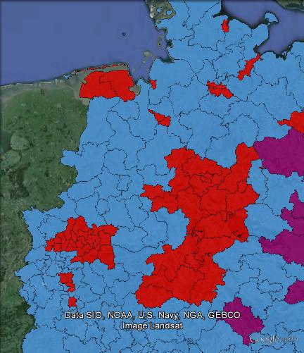 First vote winners at the 2009 German federal election in the north-west of Germany.