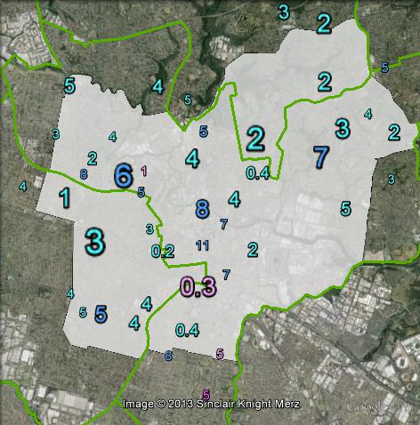 Two-party-preferred swings in Parramatta at the 2013 federal election.