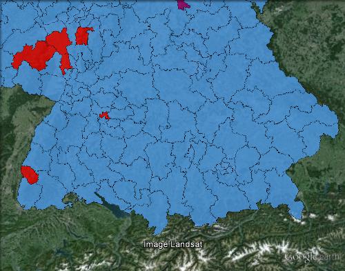 First vote winners at the  2009 German federal election in the south of Germany.