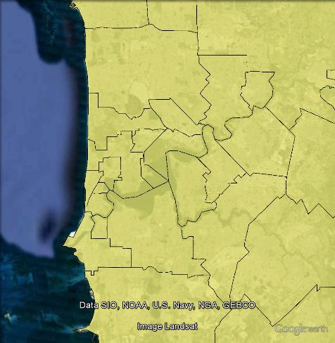 Current local government boundaries in central Perth.