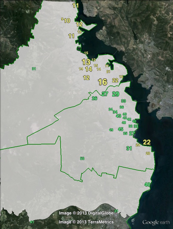 Greens primary votes in Denison at the 2010 state election.