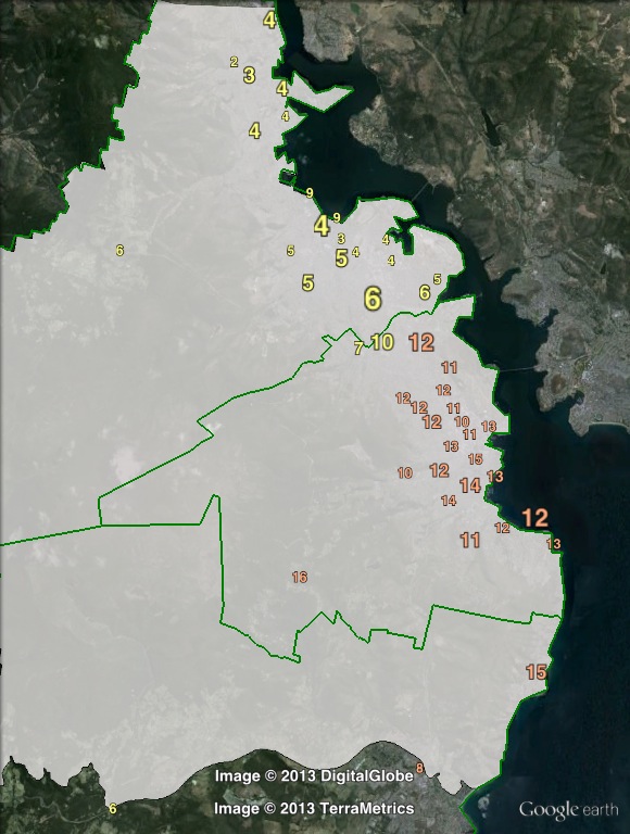 Primary votes for independent candidate Andrew Wilkie in Denison at the 2010 state election.