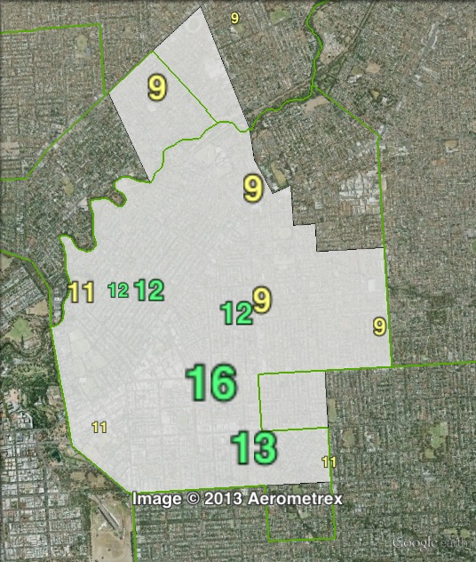 Greens primary votes in Dunstan at the 2010 state election.