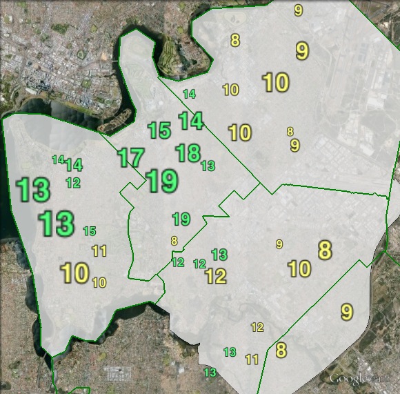 Greens Senate votes in Swan at the 2013 federal election.