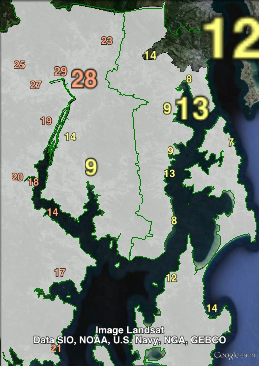 Primary votes for independent candidate Jimmy Bell in Huon at the 2014 Legislative Council election. Click to enlarge.