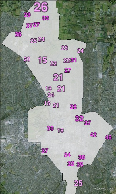 Labour party vote in Christchurch Central at the 2011 general election.