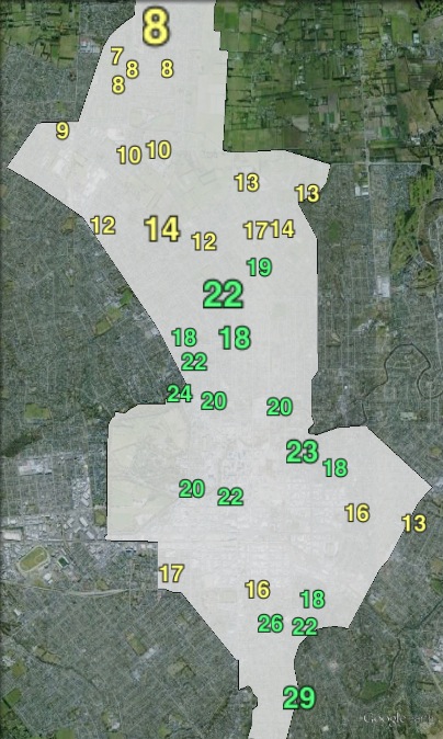 Green party vote in Christchurch Central at the 2011 general election.