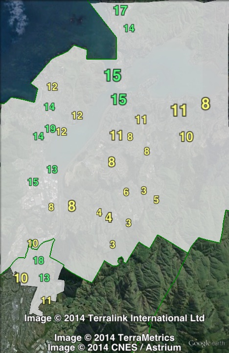 Green party votes in southern Mana at the 2011 general election.