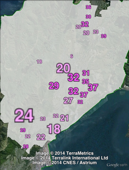 Labour party votes in Ōhariu at the 2011 general election.