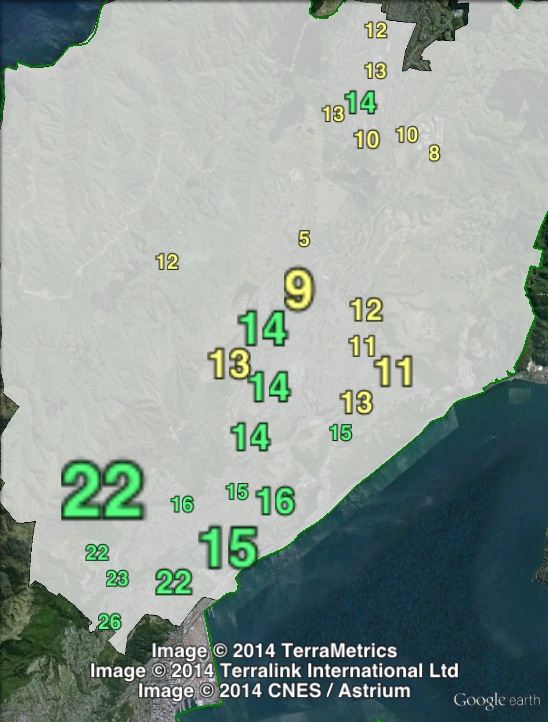 Green party votes in Ōhariu at the 2011 general election.