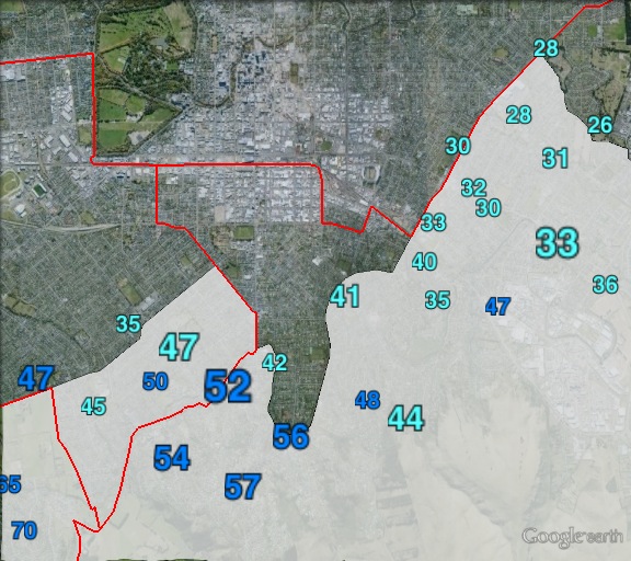 National party votes in central parts of Port Hills at the 2011 general election.