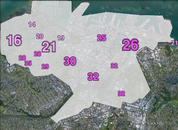 Labour party votes in Auckland Central at the 2011 general election.