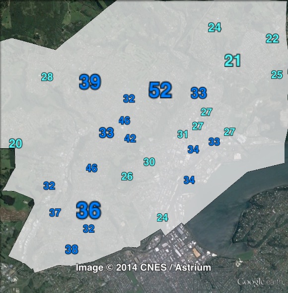 National party votes in urban parts of Dunedin North at the 2011 general election.