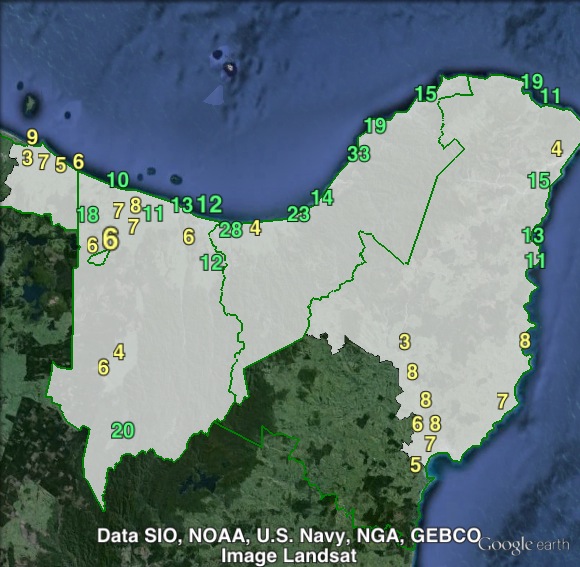 Green party votes in East Coast at the 2011 general election.